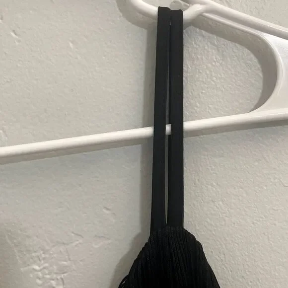 Zara | Black Fringe Tassels Tiered Mini Dress Spaghetti Strap 1920s - Picture 6 of 8